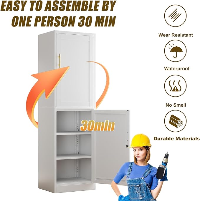 2 Door Metal Locker Cabinet, 19.7’’W Narrow Vertical Steel Storage Cabinet - Image 5