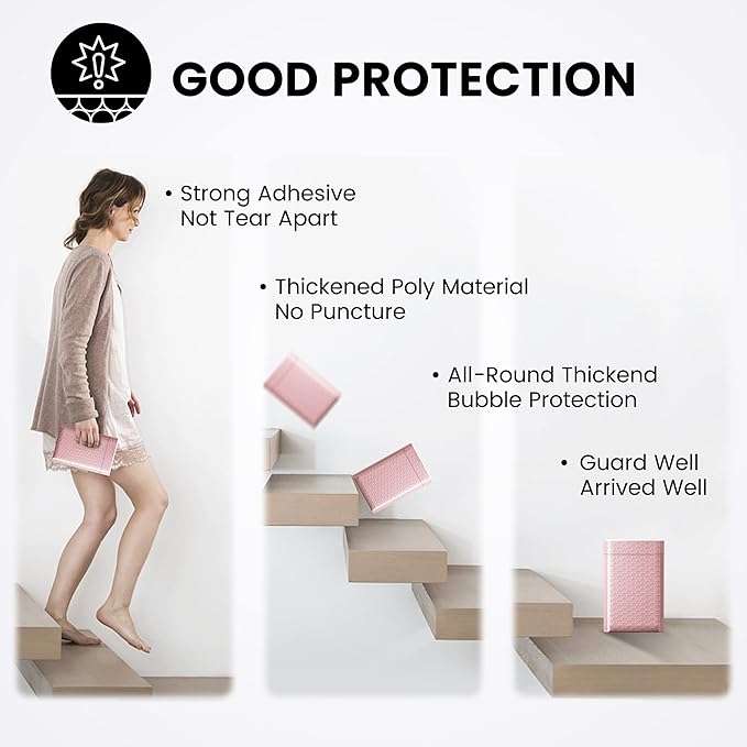 Fuxury Bubble Mailers 4x8 Inch Light Pink 200 Pack Padded Envelopes Usable Size - Image 5