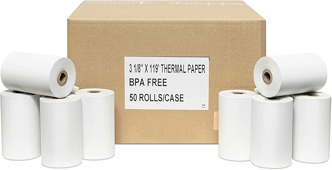 50 First Data 3 1/8 X 119 Thermal Credit Card Paper Rolls by PosPaperRoll