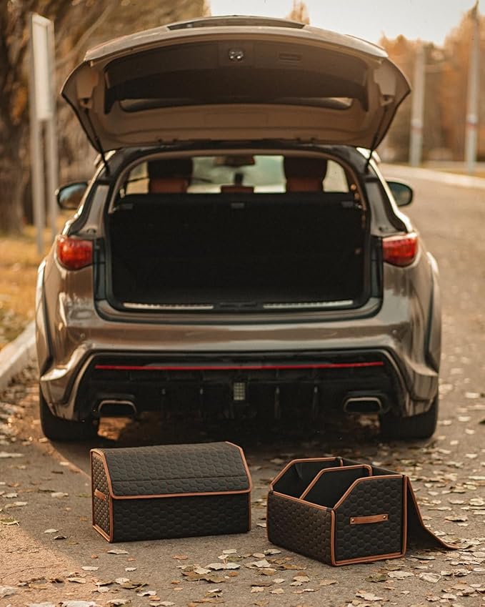 Owleys Rear Cargo Organizer For SUV | Set Of 17.7" & 21.6" Eco-Leather Crates | - Image 4