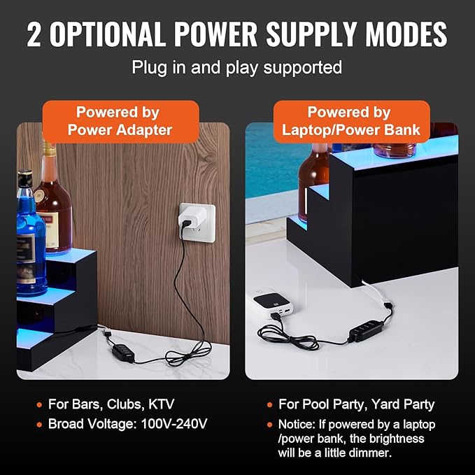 VEVOR LED Lighted Liquor Bottle Display, 3 Tiers 30 Inches, Supports USB - Image 5