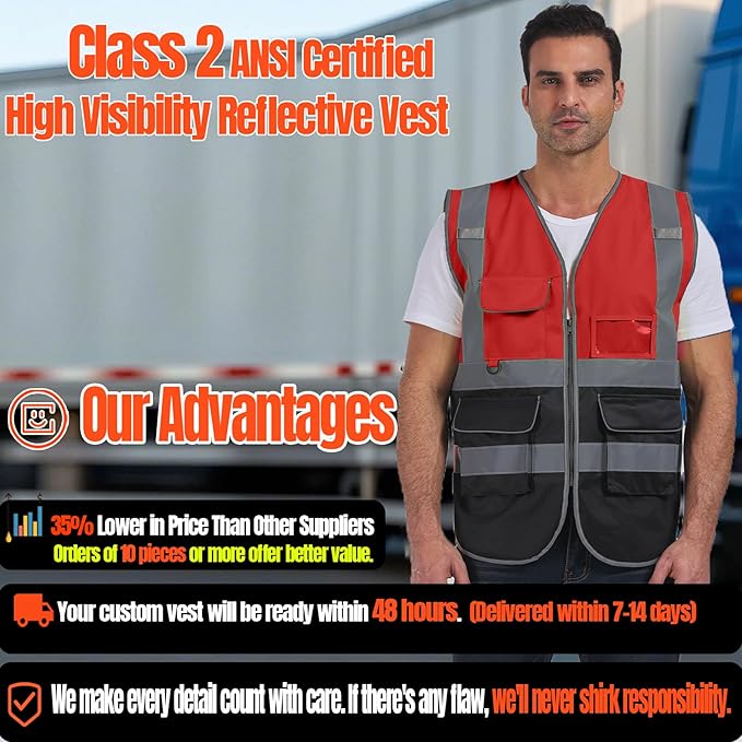 BeautyWill 10/20 Pack Custom Logo Safety Vest, Bulk High Visibility Class 2 - Image 2