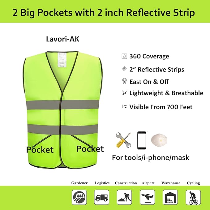 Safety Vests 10 Pack -Yellow Reflective High Visibility Construction Work Vests - Image 2
