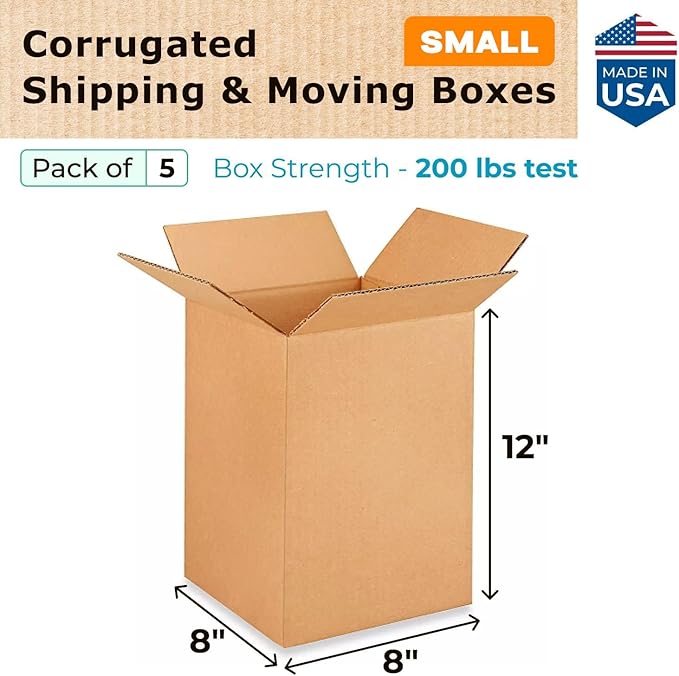 Small Moving & Shipping Boxes 8 x 8 x 12 inches - Image 2