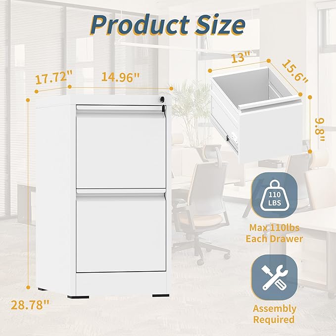 2 Drawer File Cabinet with Lock, Vertical Filing Cabinets - Image 3
