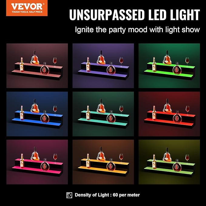 VEVOR LED Lighted Liquor Bottle Display, 2 Tiers 30 Inches, Supports USB - Image 2
