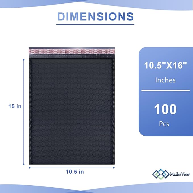 Black 10.5x16 Inch Large Poly Bubble Mailers #5 | Padded Envelopes - Image 2
