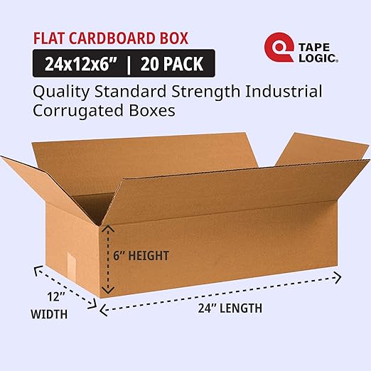 TAPE LOGIC 24x12x6 Flat Corrugated Boxes, 24L x 12W x 6H, Storage Box - Image 2