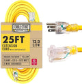 25 Ft Outdoor Extension Cord - 15 Amp 12/3 SJTW Heavy Duty Yellow 12 Gauge by Cablectric