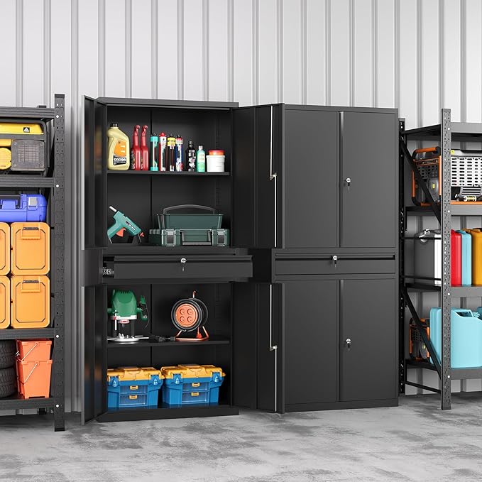 Metal Storage Cabinet with with Drawer, Garage Storage Cabinet with Locking - Image 2