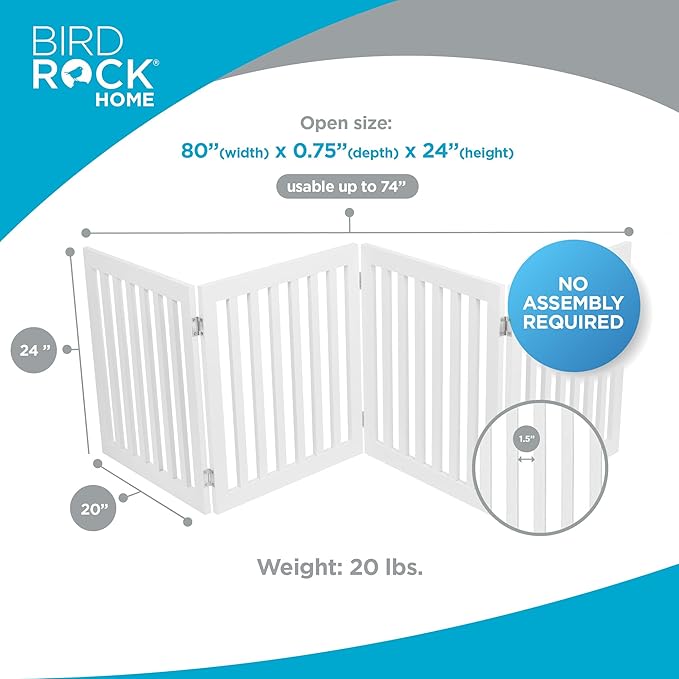 INTERNET'S BEST Dog Gate Indoor Freestanding Pet Barrier, Folding Wood Dog Fence - Image 2
