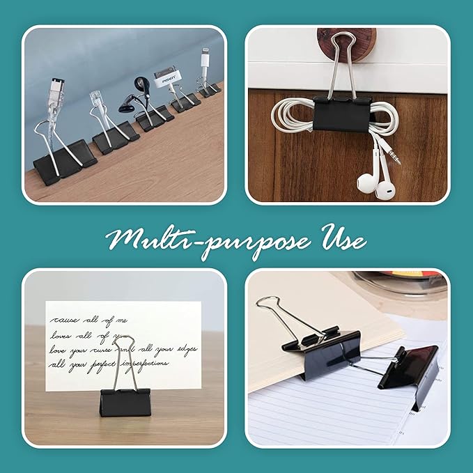 Binder Clips - 144 Small Binder Clips, 0.75 Inch Black Paper Clamps, File Clip - Image 6