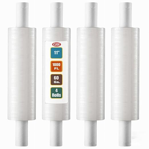 Stretch Wrap with Handle Industrial Strength 4 Pack 11" x 1000 Ft 60 Gauge by SimplyCool