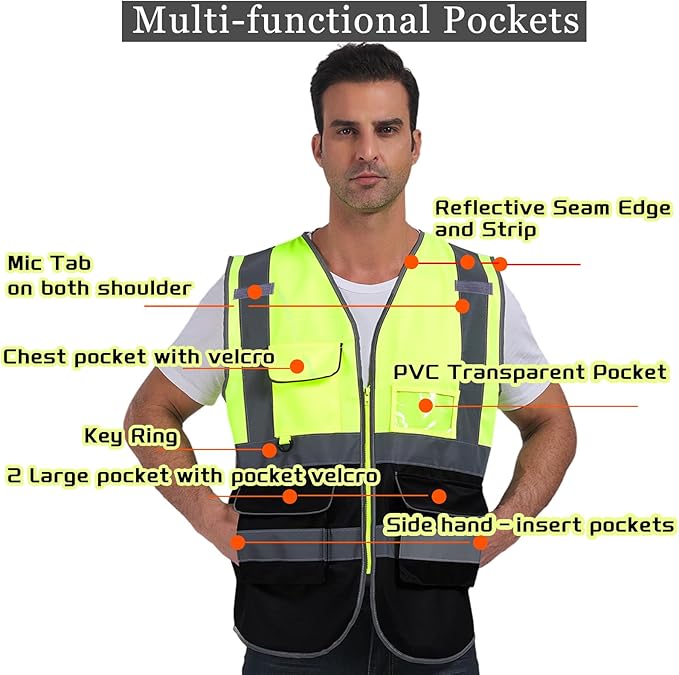 Custom Safety Vest with Logo Pockets High Visibility Reflective Vests - Image 3