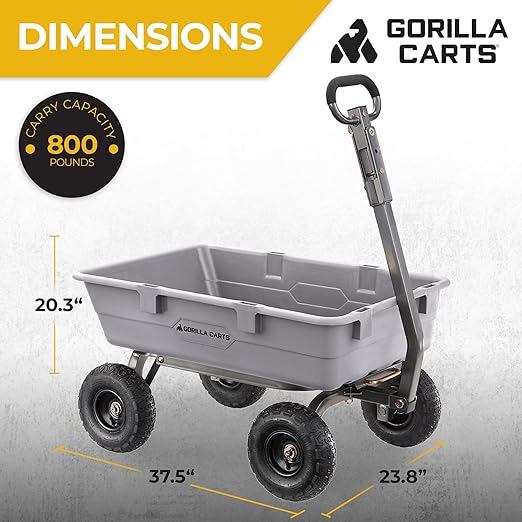 Gorilla Carts Heavy-Duty Poly Dump Cart, 5 Cu Ft Tub, 800 lb Haul Capacity - Image 3