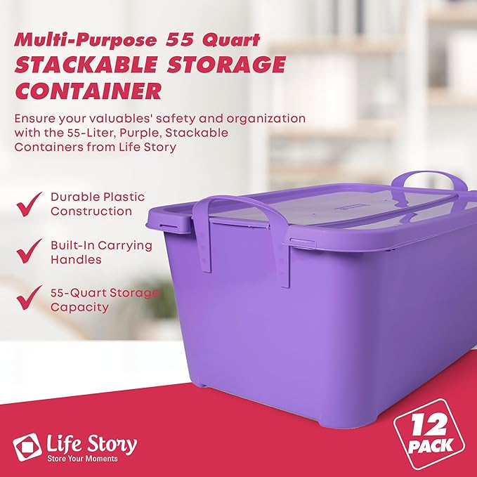 Life Story 12 Pack Light Duty Stackable Storage Bin, 55 Quart Home Organizer - Image 2