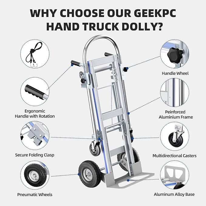 Aluminum Hand Truck, 3 in 1 Convertible Hand Truck Dolly 1000 Lbs Capacity - Image 5
