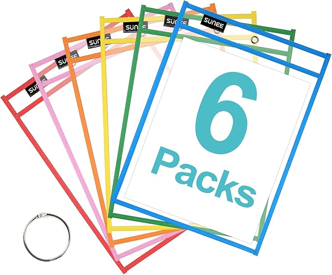 SUNEE 6 Packs Oversized Reusable Dry Erase Pocket Sleeves by SUNEE