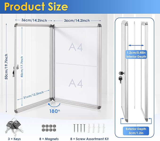 SWANCROWN Enclosed Bulletin Board Dry Erase Noticeboard Lockable Display Boards - Image 2