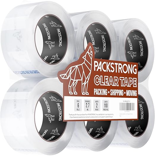 Packstrong Industrial Grade Clear Packing Tape 6 Rolls by PackStrong