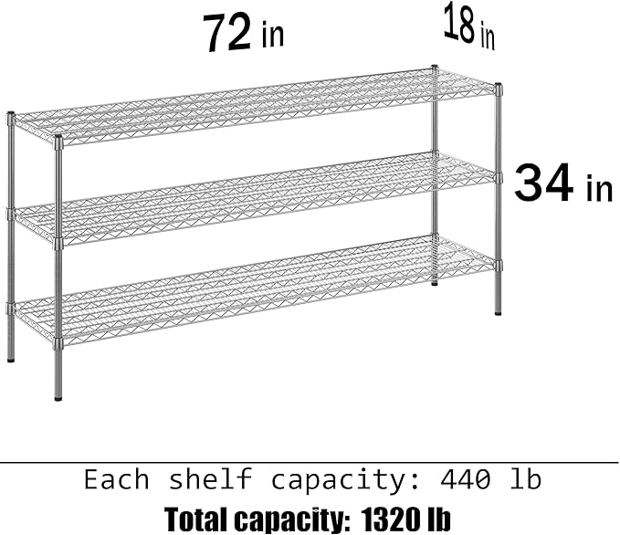 18" Deep x 72" Wide x 34" Height Wire Shelving Kit | 3-Tier | NSF Commercial - Image 3