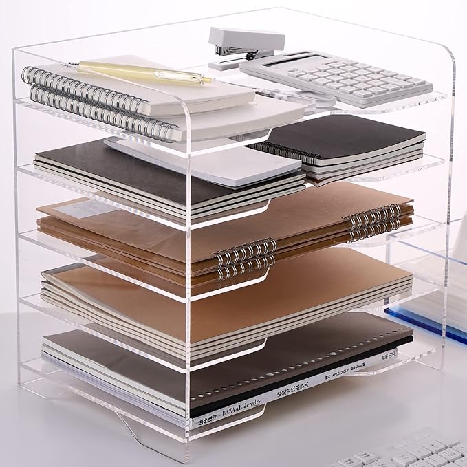 Acrylic Paper Letter Tray Organizer, 5 Tiers, Transparent, Rectangular by HeZone