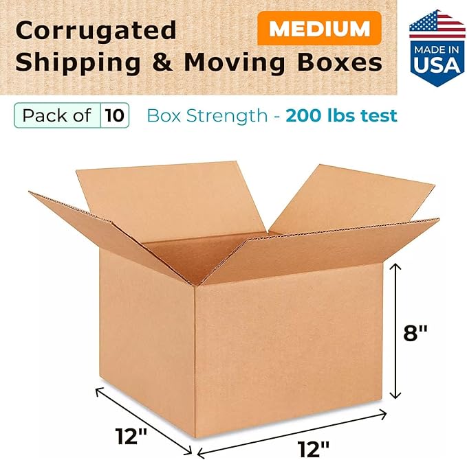 IDL Packaging - B-12128-10 Medium Corrugated Shipping Boxes 12"L x 12”W x 8"H - - Image 2