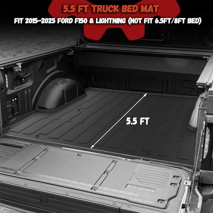 Truck Bed Mat Fit 2015-2026 Ford F150 & Lightning 5.5FT Bed, TPE All Weather - Image 2