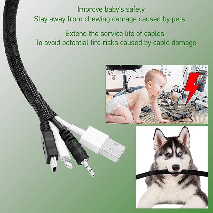10FT Split Cable Management Sleeve Wire Loom Tubing Cord Protector - Image 7