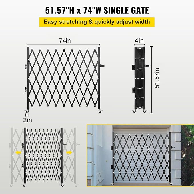 VEVOR Single Folding Security Gate, 51.57" H x 74" W, Steel Accordion Door - Image 3