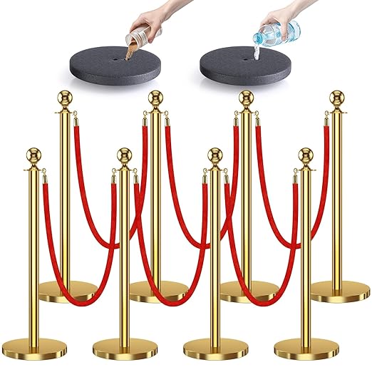 kaiyomi 8Pcs Stanchions with Red Velvet Ropes Set, 5 Feet Velvet Ropes and by KaiyomiCrowdControlSeries