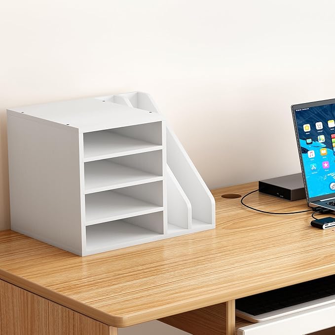 Wood Desk Organizer File Holder, Wooden Mail Organizer Countertop - Image 7