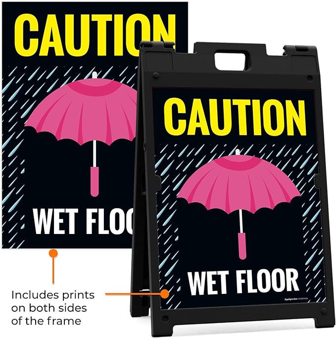 Caution Wet Floor Umbrella Sidewalk Sign Kit, 18x24 Inches, - Image 4