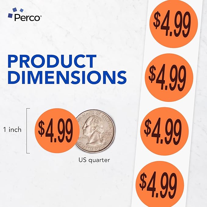 Perco Fluorescent Red 1-Inch Circle $4.99" Promotional Sale Stickers — 1 - Image 2