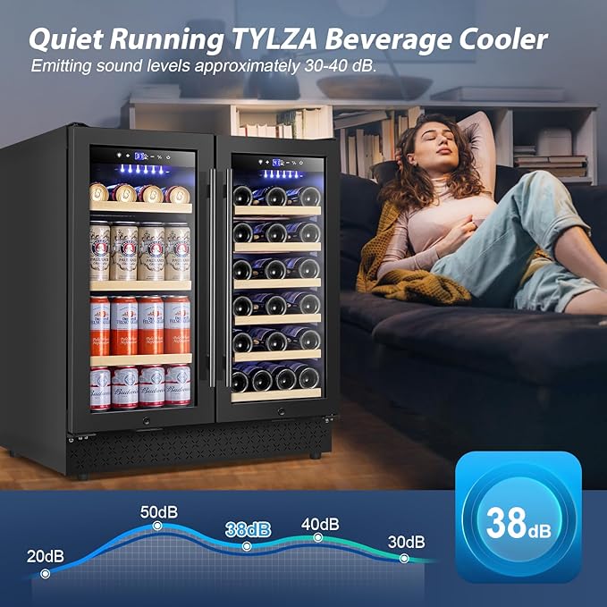 Tylza 30 Inch Wine and Beverage Refrigerator, Dual Zone Wine Beverage Cooler 30" - Image 2