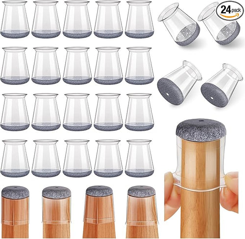 24 Pcs Chair Leg Floor Protectors Round, Silicone Felt Furniture Leg Pads Caps by Ansible