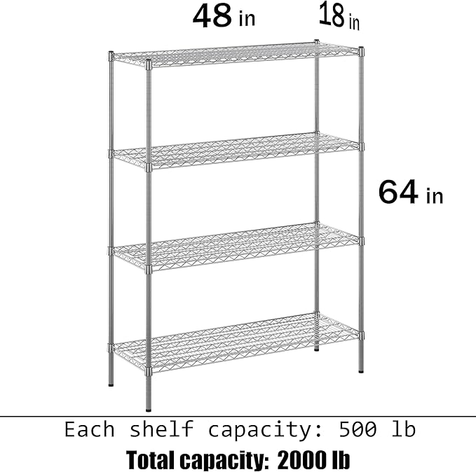 18" Deep x 48" Wide x 64" Height Wire Shelving Kit | 4-Tier | NSF Commercial - Image 3
