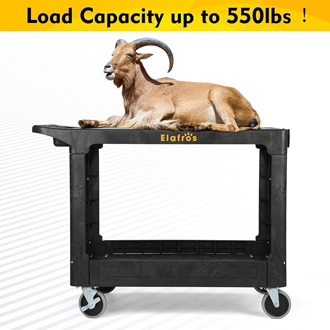 ELAFROS Large Heavy Duty Plastic Utility Cart Flat top 42.5 x 25 Inch - Image 6