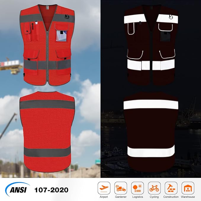 TCCFCCT Mesh Hi Vis Vest 9 Pockets High Visibility Reflective Safety Vest - Image 2