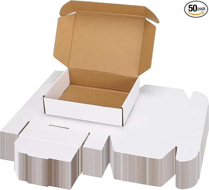 PHAREGE 8x6x2 Inch Shipping Boxes 50 Pack White, Tab Lock Tuck Top Mailer Boxes by PHAREGE