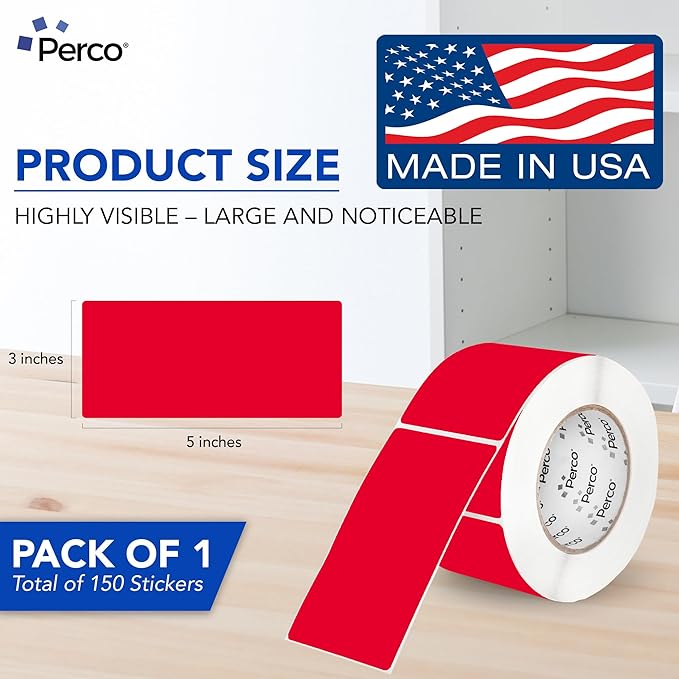 Perco Red 3x5 Inch Perforated Sticker Labels — 150 Stickers Per Roll — - Image 2