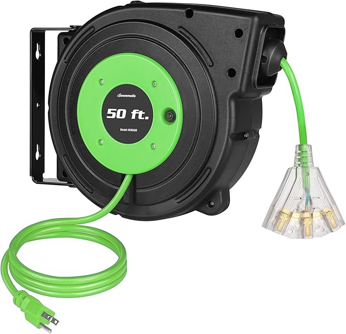 DEWENWILS Retractable Cord Reel, 50FT Extension Cord Reel, 14AWG/3C SJTOW by DEWENWILS