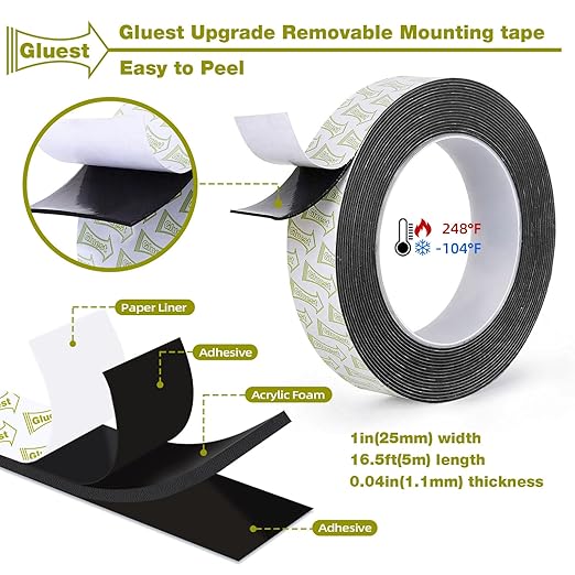 Double Sided Tape Heavy Duty, 1IN x 16.5FT Removable Mounting Tape, No Damage - Image 2