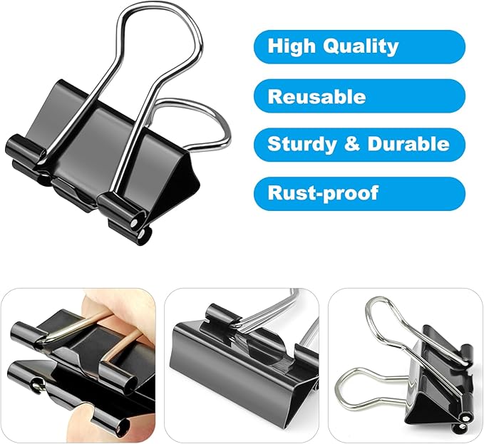 150pcs Binder Clips, 0.75in Small Binder Clips Black Clips Office Supplies - Image 3