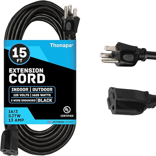 15 Ft Black Outdoor Extension Cord by Thonapa