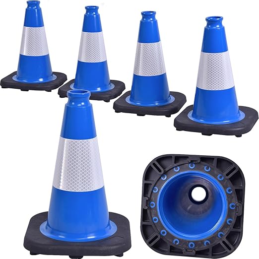 6 Pack 12" Inch Blue PVC Traffic Cones by OranLite