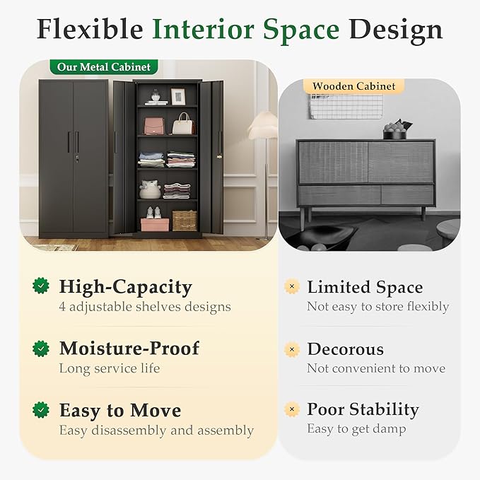 Crownland 63" Metal Storage Cabinet, Lockable Garage Storage Cabinets, High - Image 6