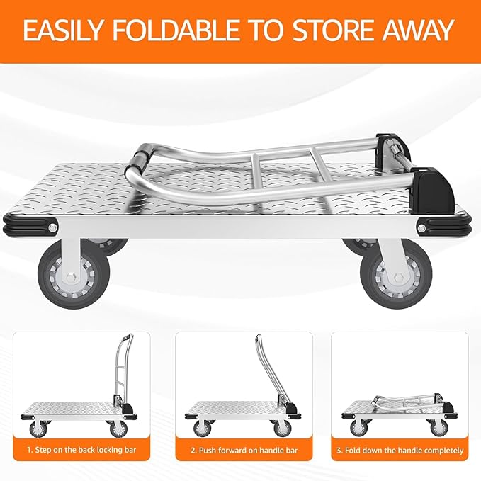 2200 lbs. Capacity Foldable Push Cart Dolly | Moving Platform Hand Truck | - Image 2