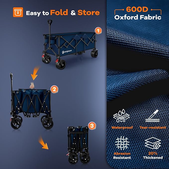 48" L Collapsible Wagon Cart Foldable, 560lbs Weight Capacity 300L Heavy Duty - Image 9