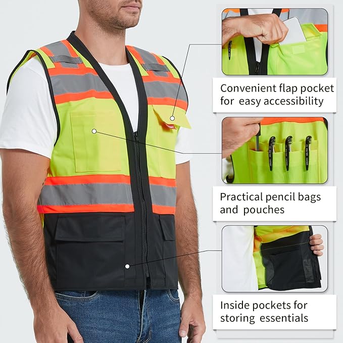 ProtectX 6 Pockets High Visibility Safety Vest - Image 4